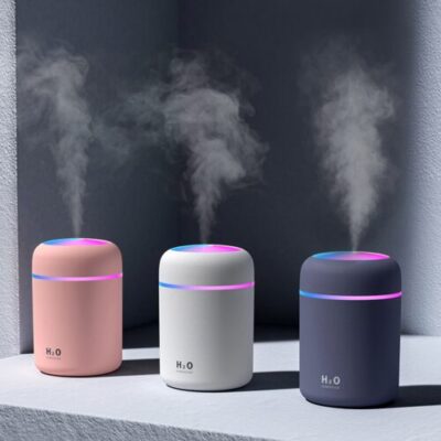Portable Air Humidifier & Essential Oil Diffuser 300ml – LED Light, Silent, USB Powered / Humidificador Portátil y Difusor de Aroma con Luz LED, Silencioso